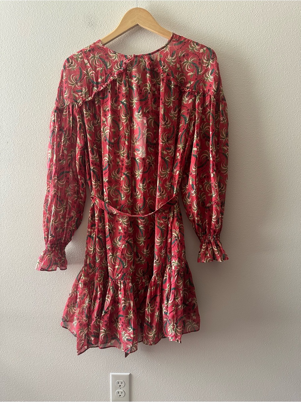 NWT Saloni Pixie dress coral palms 100% silk long sleeve designer luxury size 8 - Picture 3 of 8